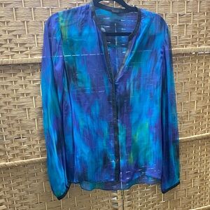 Elie Tahari Vibrant Sheer Blouse in Blue and Green